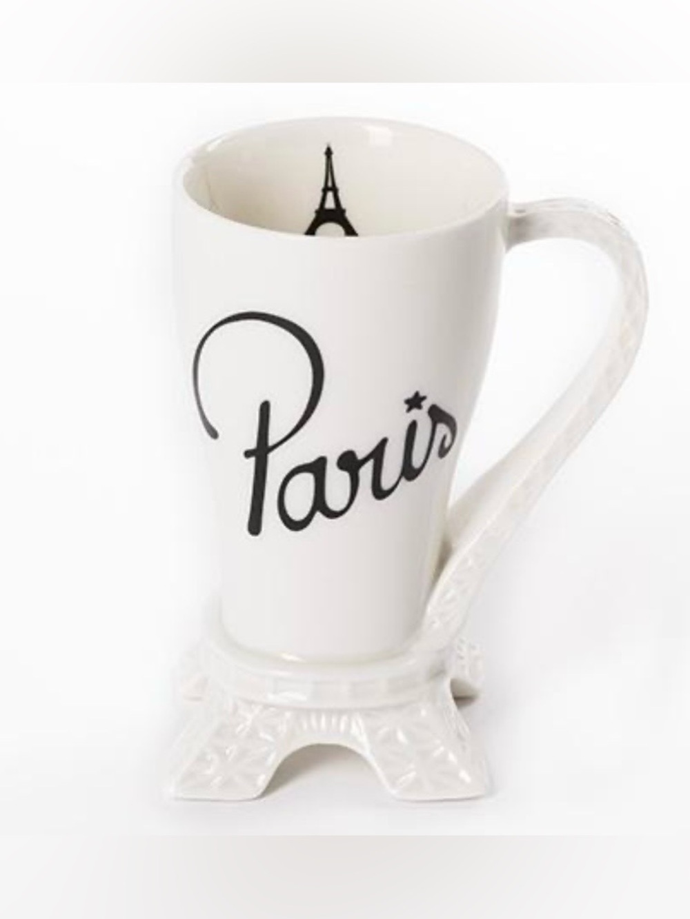 Paris France 1990s Eiffel Tower Ceramic Coffee Tea Mug White Black Lettering
